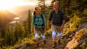 Active couple hiking with healthy joints after adopting natural joint health habits